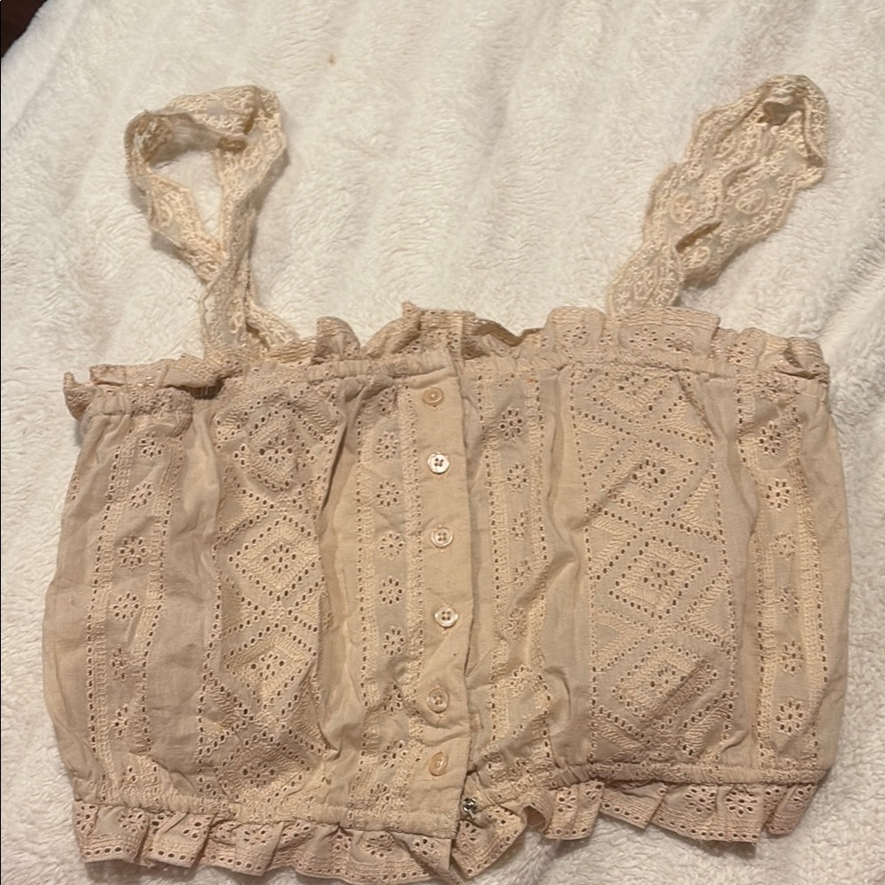 Lace Trim Beige Crop Top
